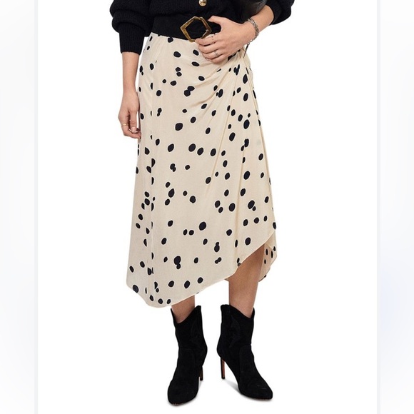 ba&sh Debra Midi Skirt mavy polka dots viscose cream navy silky - Picture 4 of 6